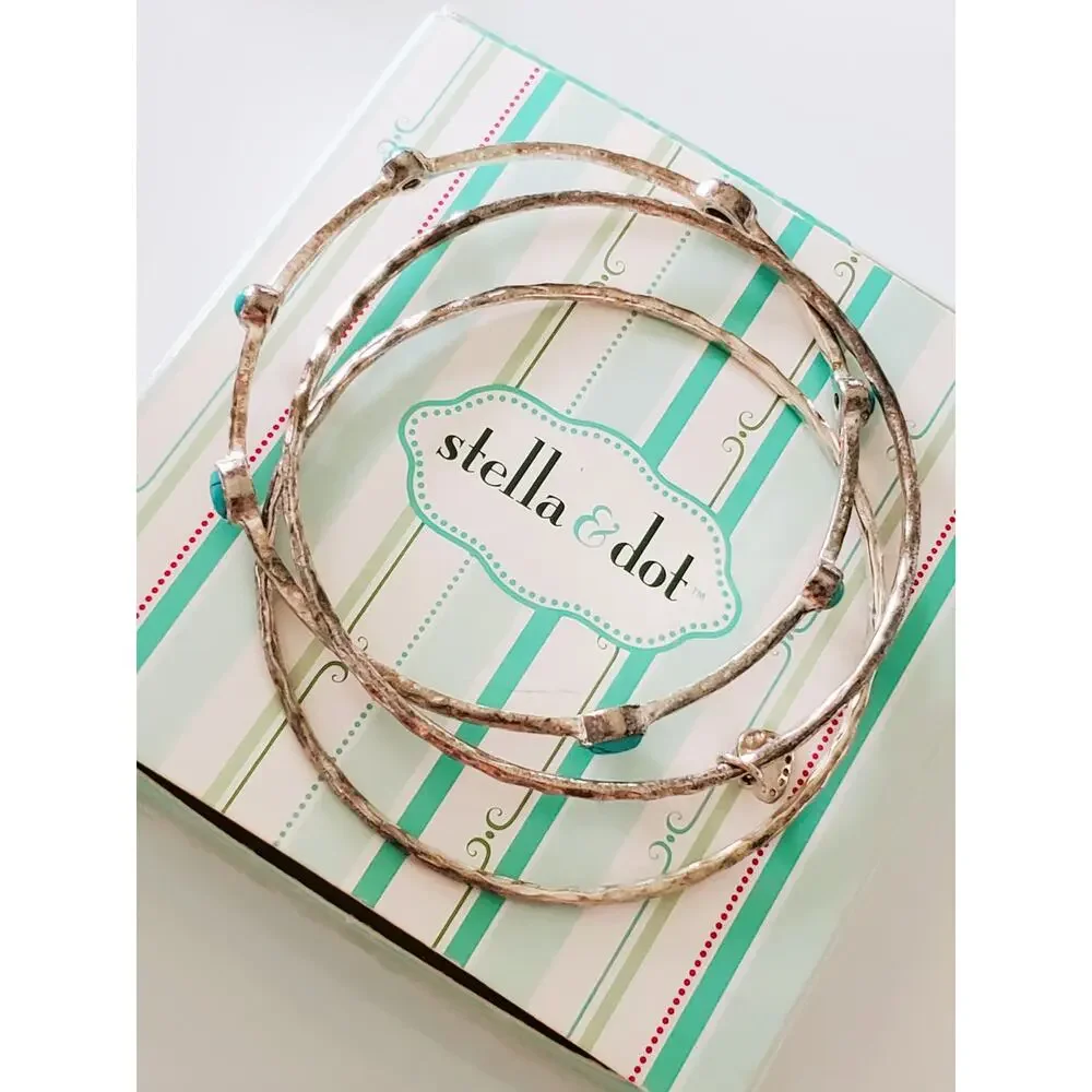 Stella and Dot Lot of 3 Silver Faux Turqouise Bracelets